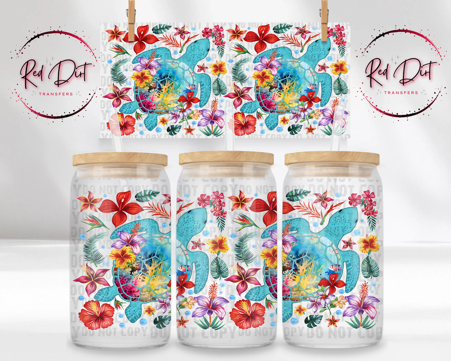 Tropical Turtle UV DTF Transfer | Sea Turtle Cup Wrap | Beach Libbey Glass Can Wrap | Ocean Summer Drink Decal