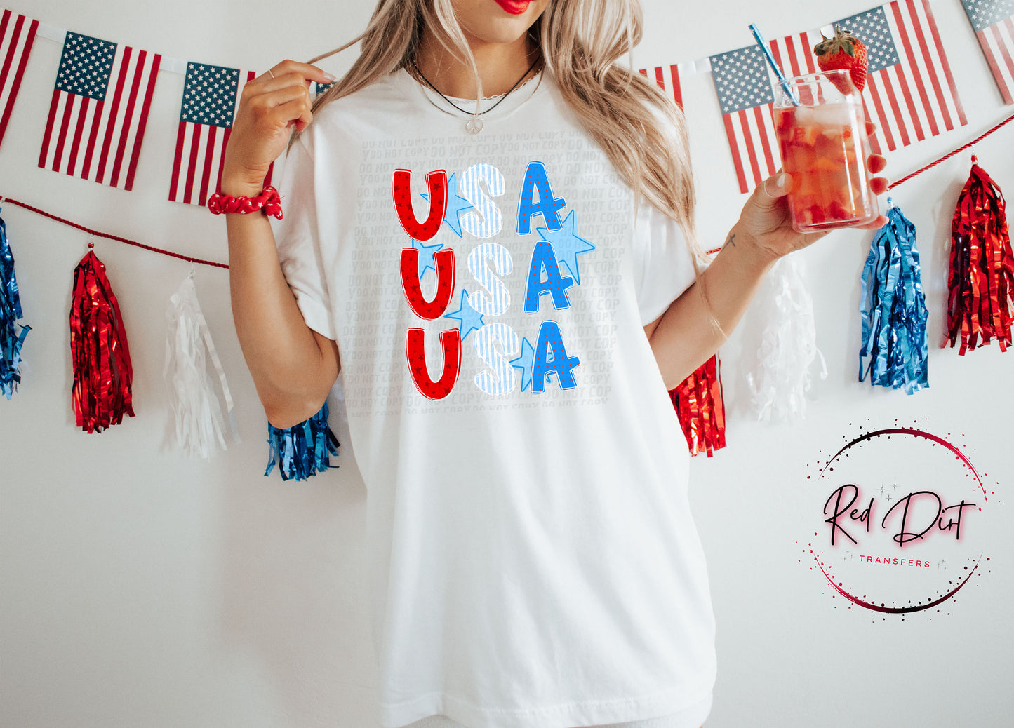 USA USA USA Patriotic DTF Transfer Ready To Press Fourth Of July Americana USA Lettering Transfer