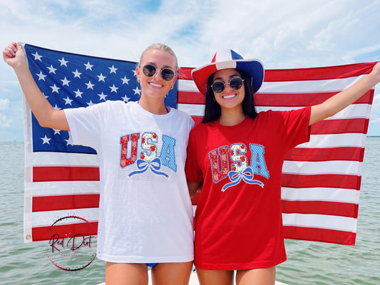 USA Bow DTF Transfer Patriotic Shirt Transfer Coquette USA Design Red White Blue 4th of July Independence Day Transfer