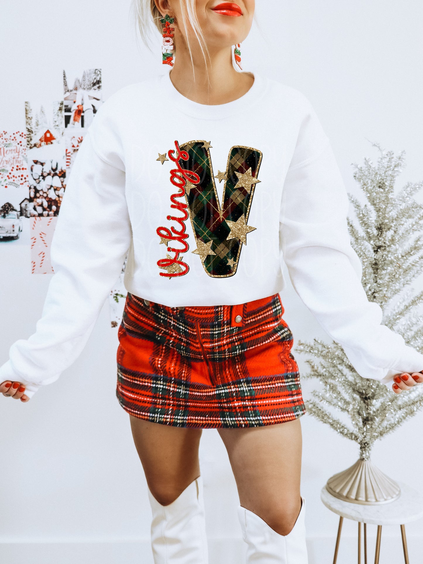 Vikings Christmas Plaid Mascot DTF Transfer | Trendy School Spirit DTF Transfer | High Quality Image Transfers | Ready to Press | Instant Peel