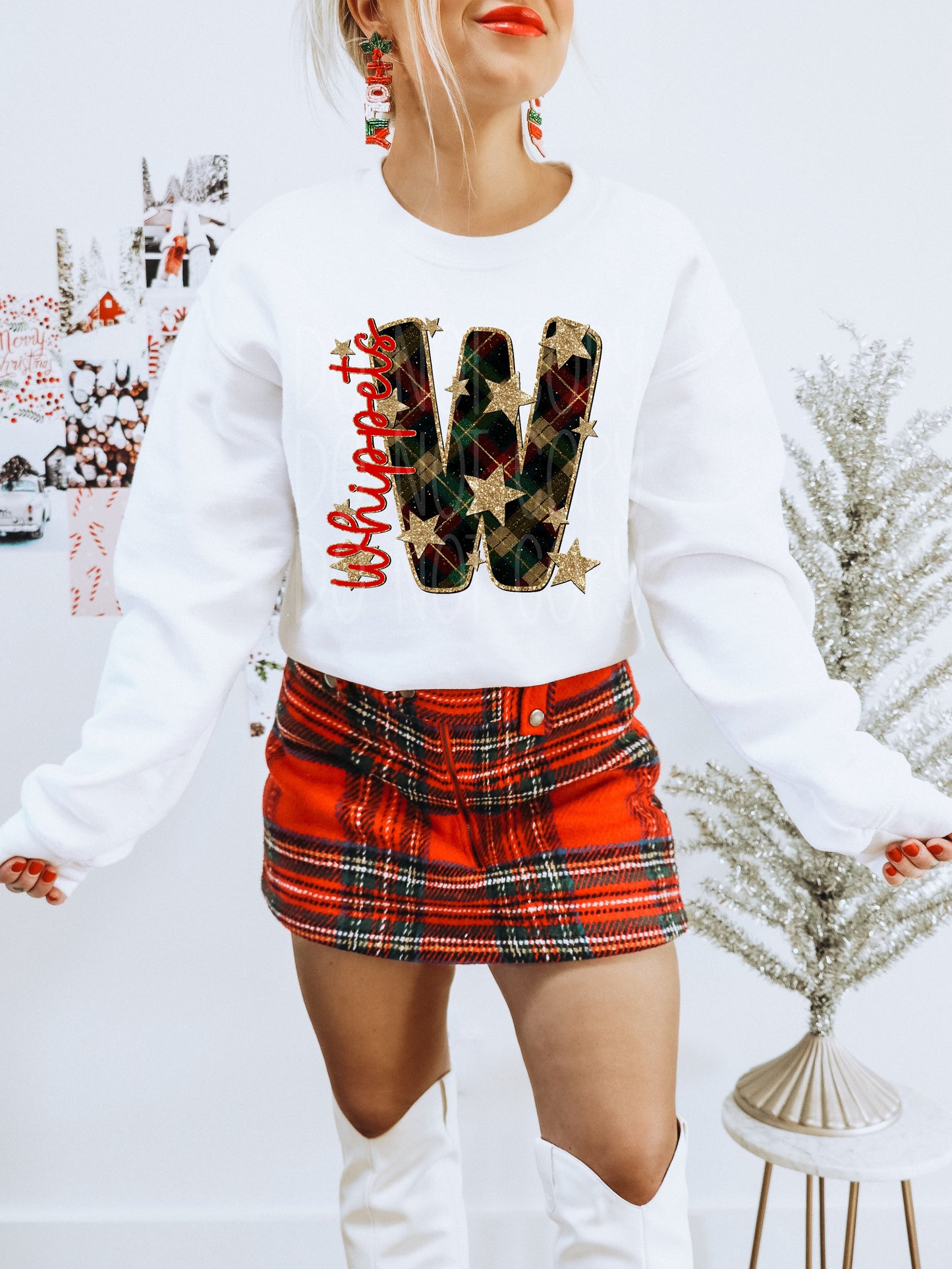 Whippets Christmas Plaid Mascot DTF Transfer | Trendy School Spirit DTF Transfer | High Quality Image Transfers | Ready to Press | Instant Peel