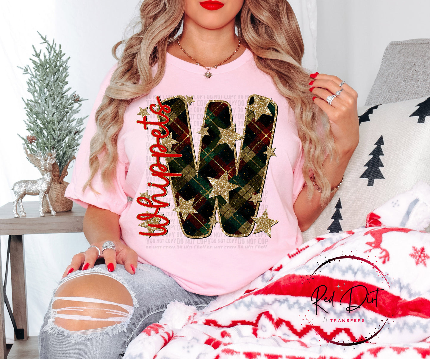 Whippets Christmas Plaid Mascot T-Shirt | Trendy School Spirit Shirt | Fast Shipping | Super Soft Shirts for Men/Women/Kid's