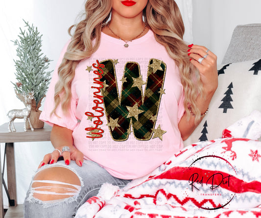 Wolverines Christmas Plaid Mascot T-Shirt | Trendy School Spirit Shirt | Fast Shipping | Super Soft Shirts for Men/Women/Kid's