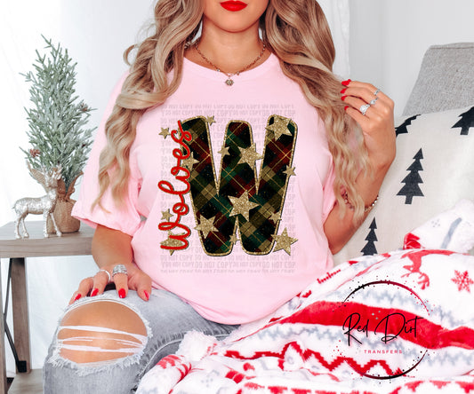 Wolves Christmas Plaid Mascot T-Shirt | Trendy School Spirit Shirt | Fast Shipping | Super Soft Shirts for Men/Women/Kid's