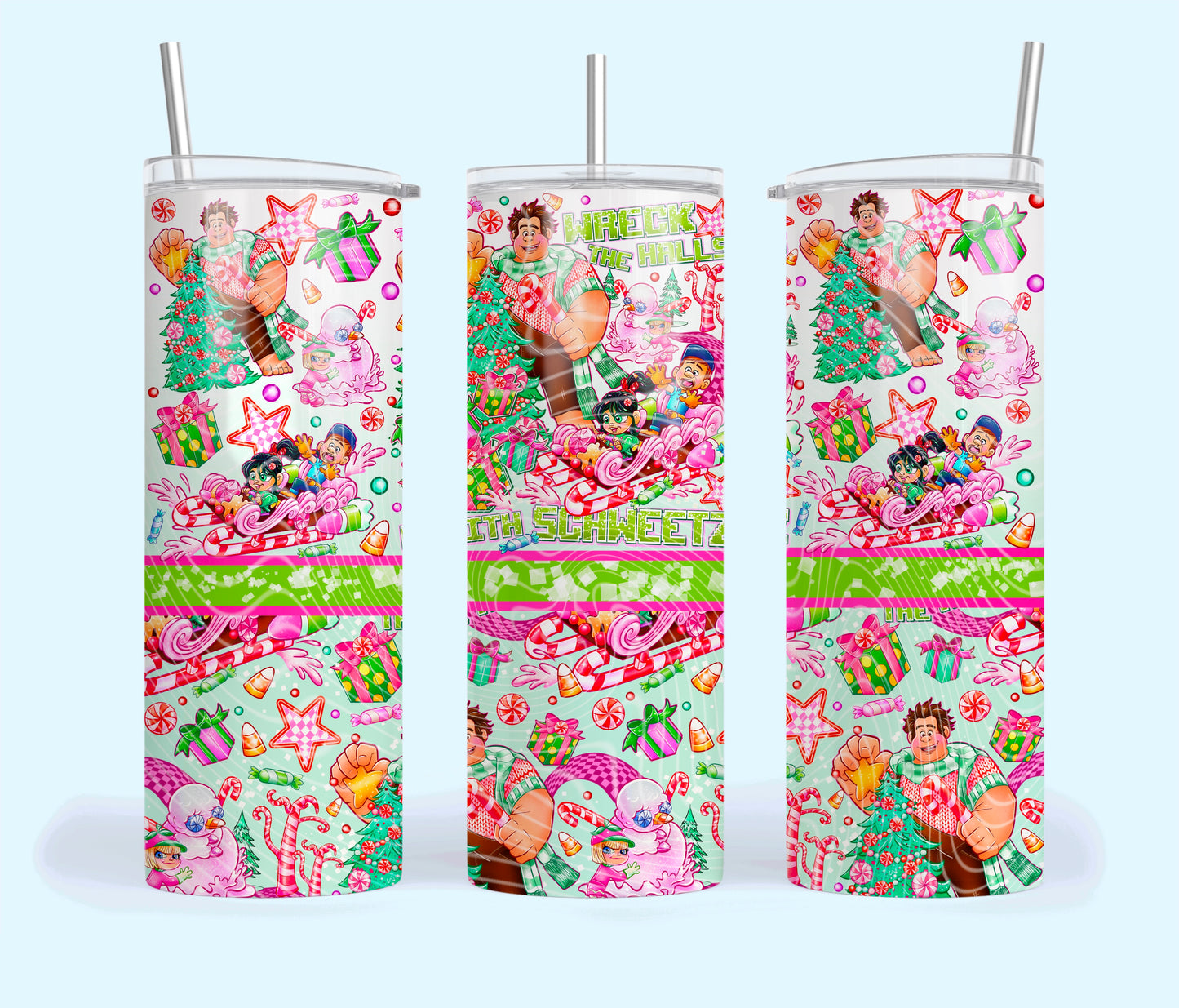 Wreck the Halls Insulated Tumbler with Plastic Lid and Sealed Reusable Straw | Trendy Christmas Cup | Hot/Cold Tumbler