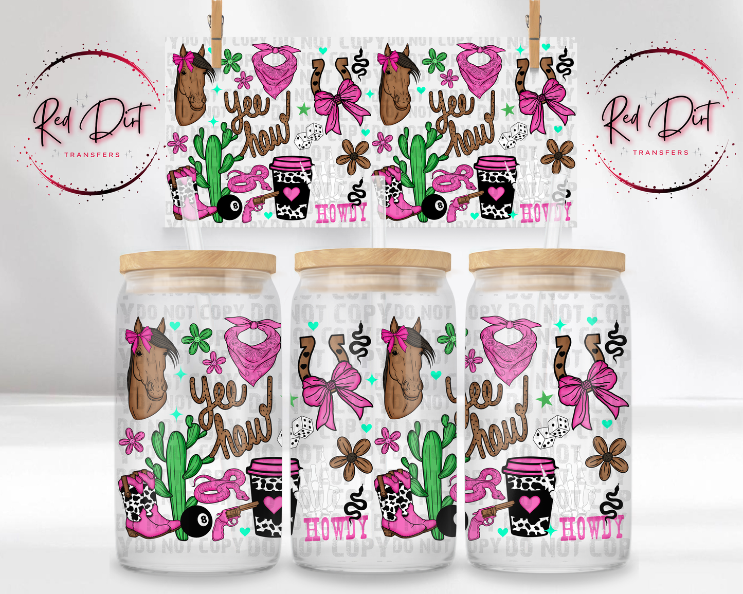 Yee Haw UV DTF Transfer | Cowgirl Cup Wrap | Western Libbey Glass Can Wrap | Pink Rodeo Drink Decal