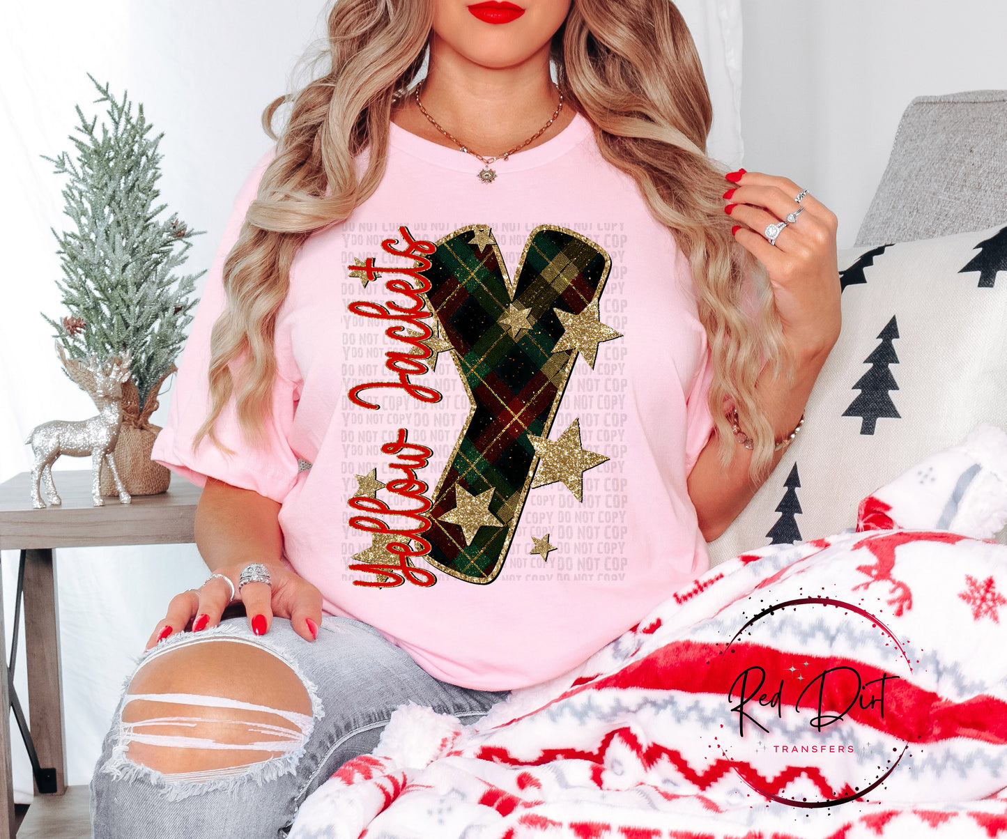 Yellow Jackets  Christmas Plaid Mascot DTF Transfer | Trendy School Spirit DTF Transfer | High Quality Image Transfers | Ready to Press | Instant Peel