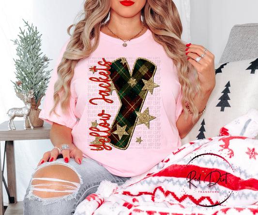 Yellow Jackets Christmas Plaid Mascot T-Shirt | Trendy School Spirit Shirt | Fast Shipping | Super Soft Shirts for Men/Women/Kid's