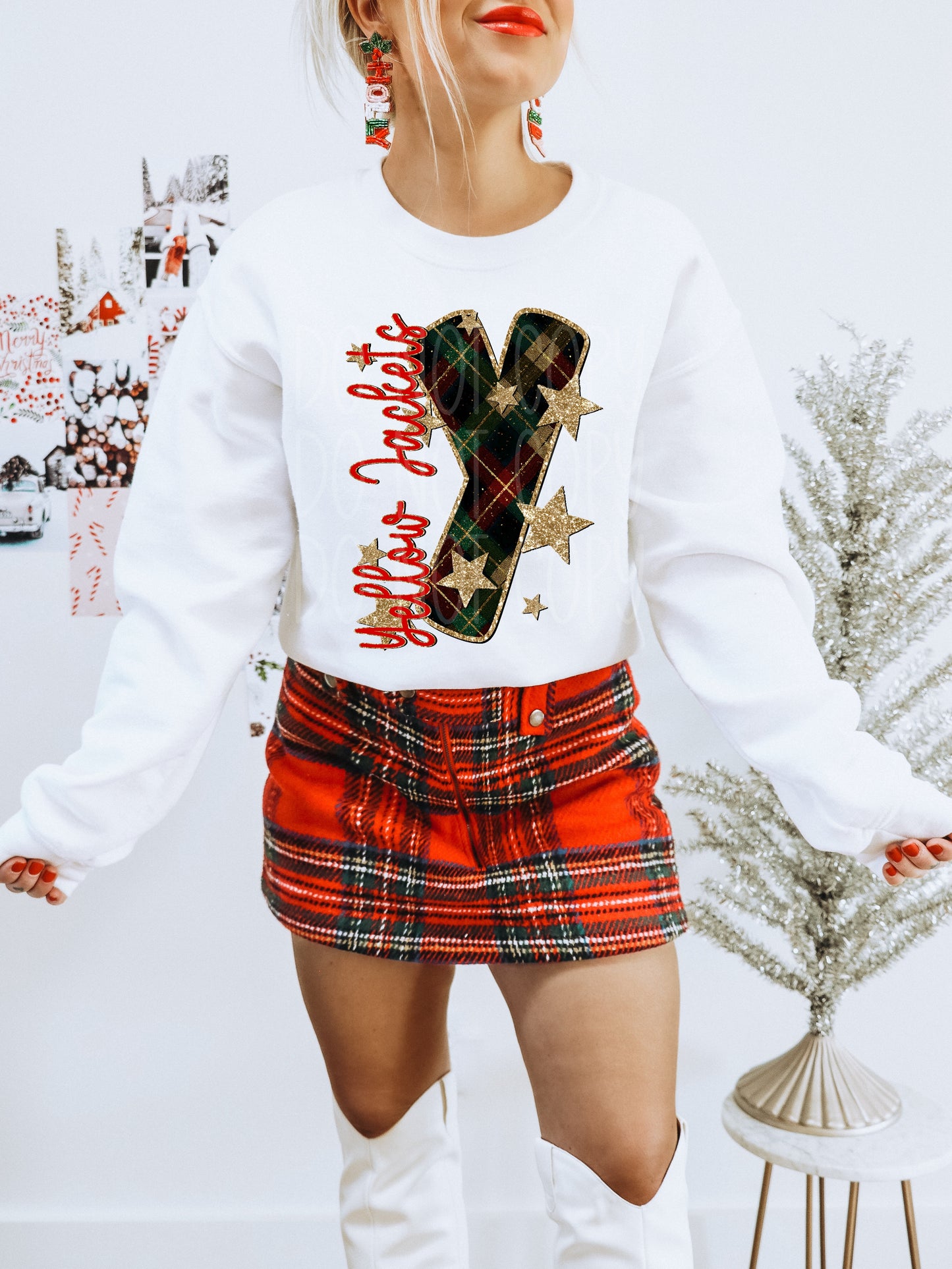 Yellow Jackets  Christmas Plaid Mascot DTF Transfer | Trendy School Spirit DTF Transfer | High Quality Image Transfers | Ready to Press | Instant Peel