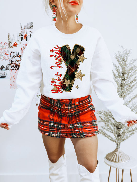 Yellow Jackets  Christmas Plaid Mascot DTF Transfer | Trendy School Spirit DTF Transfer | High Quality Image Transfers | Ready to Press | Instant Peel