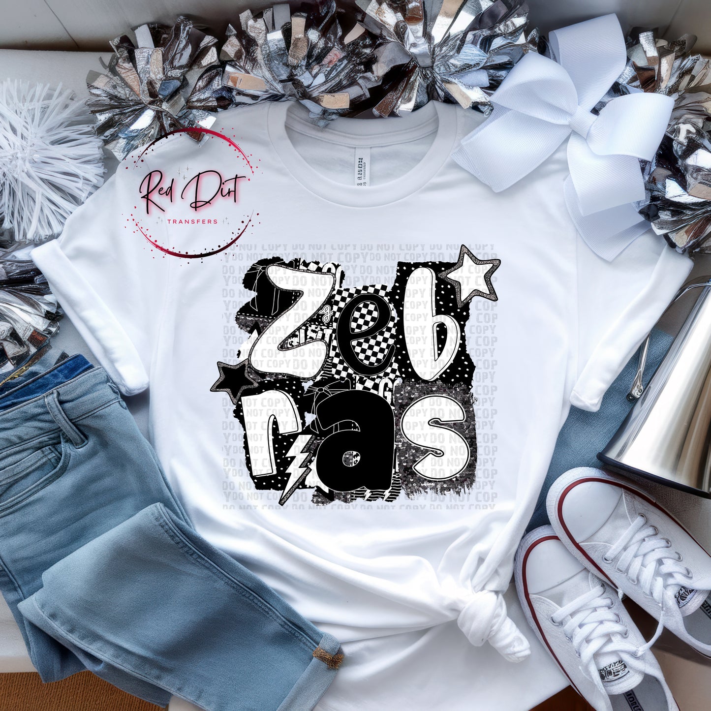 Zebras BW Collage Mascot DTF Transfer | Trendy School Spirit DTF Transfer | High Quality Image Transfers | Ready to Press | Instant Peel