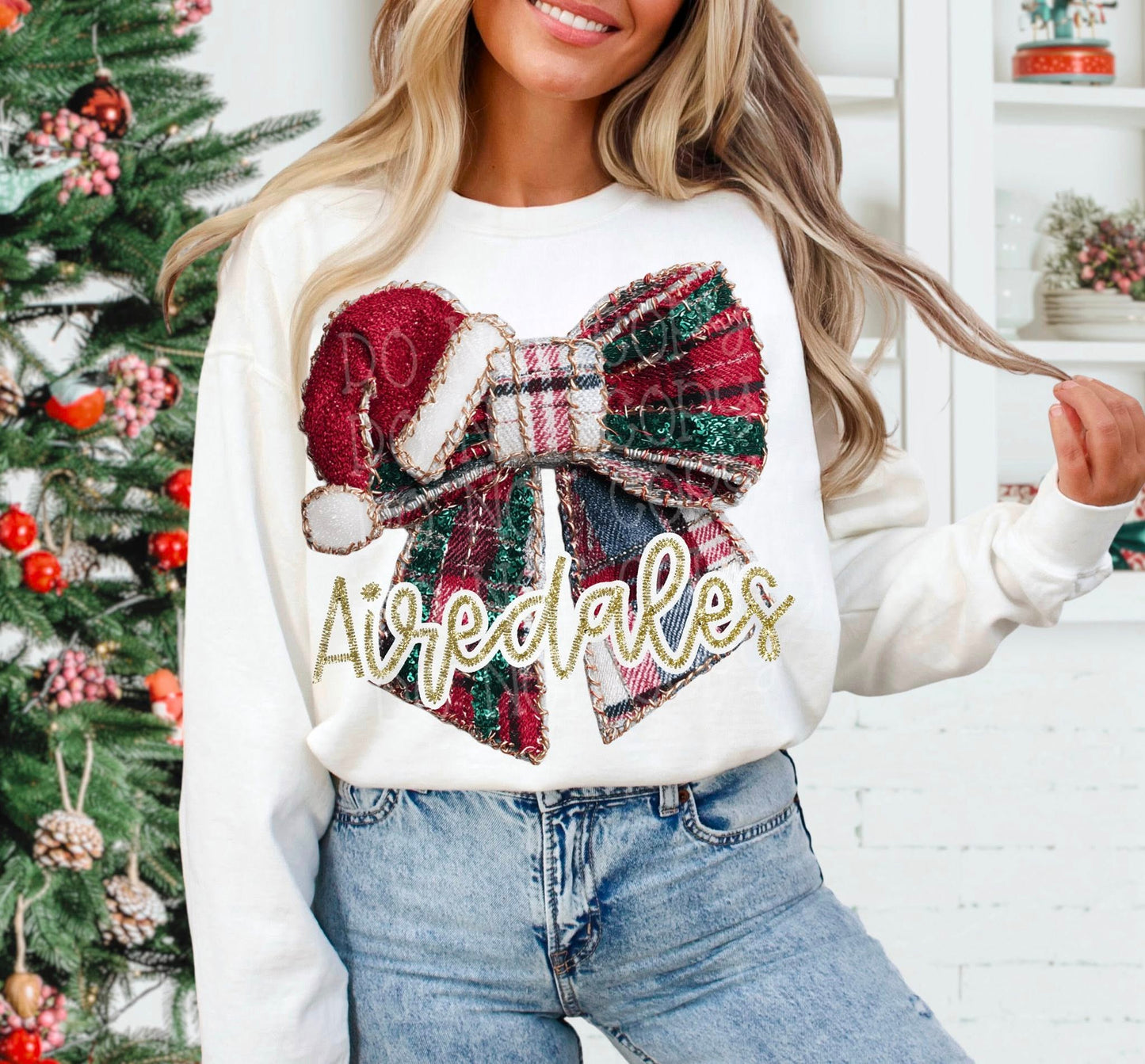 Airedales Christmas Bow Mascot DTF Transfer | Trendy School Spirit DTF Transfer | High Quality Image Transfers | Ready to Press | Instant Peel