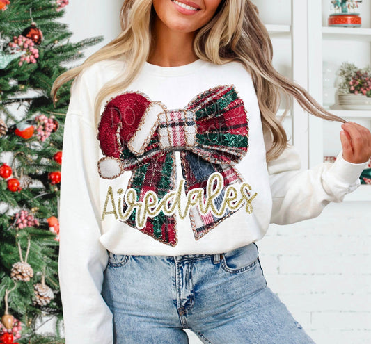 Airedales Christmas Bow Mascot DTF Transfer | Trendy School Spirit DTF Transfer | High Quality Image Transfers | Ready to Press | Instant Peel