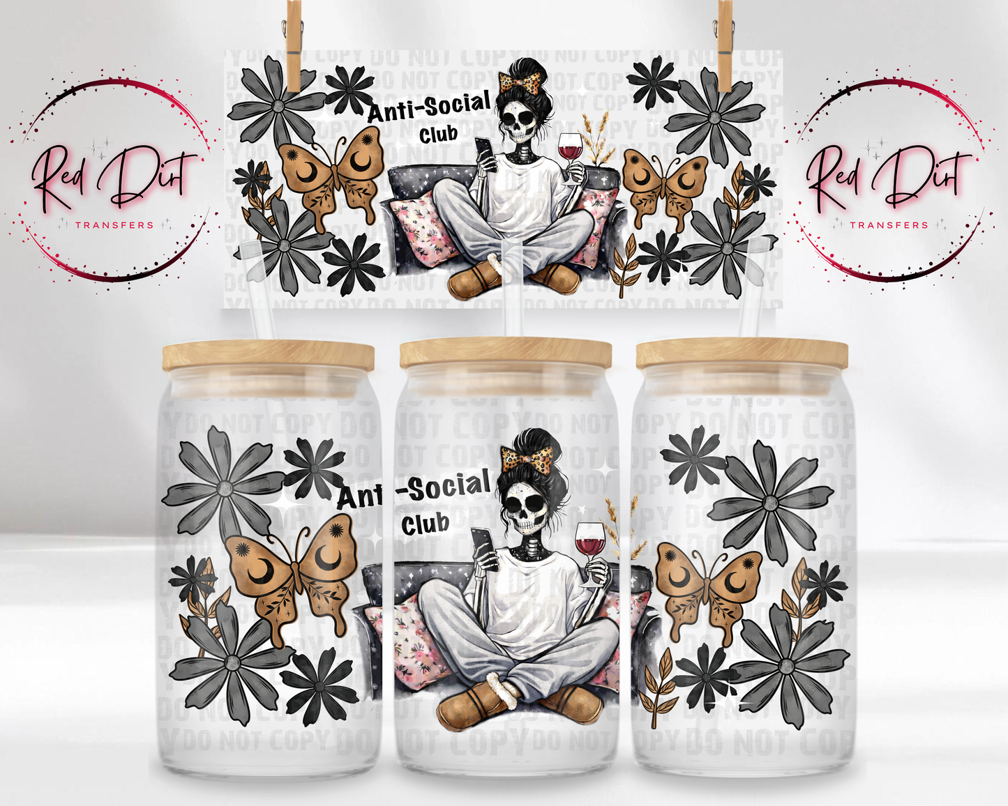 Anti-Social Club UV DTF Libbey Transfer | Trendy Snarky Libbey Wrap | Ready to Transfer | High Quality | Waterproof UV Transfer