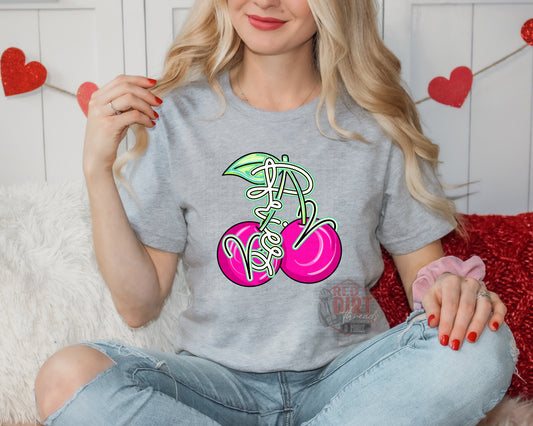 Aries Pink Cherries DTF Transfer | Trendy Valentine Zodiac DTF Transfer | Ready to Press | High Quality DTF Transfers | Fast Shipping