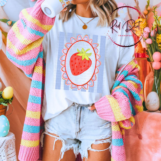 Strawberry Frame DTF Transfer, Coquette Strawberry Shirt Design, Vintage Strawberry Graphic Tee Transfer, Summer Cute Tee, Ready to Press