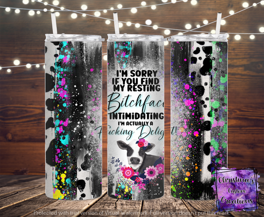 Resting Bitchface Insulated Tumbler with Plastic Lid and Sealed Reusable Straw | Adult Humor Cup | Hot/Cold Tumbler