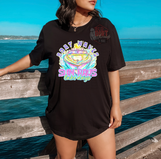 Boat Waves Sun Rays Lake Days DTF Transfer | Trendy Summer DTF Transfer | High Quality Image Transfers | Ready to Press | Fast Shipping