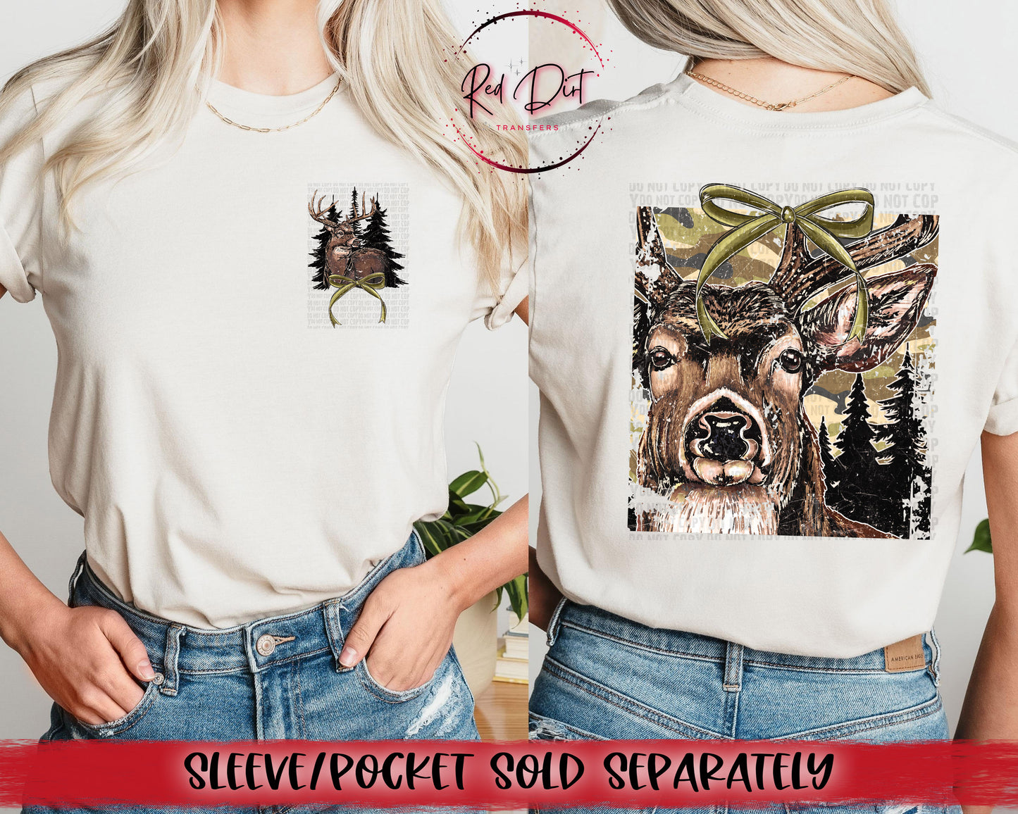 Buck (Green Bow) DTF Transfer | Trendy Hunting DTF Transfer | High Quality Image Transfers | Ready to Press | Instant Peel