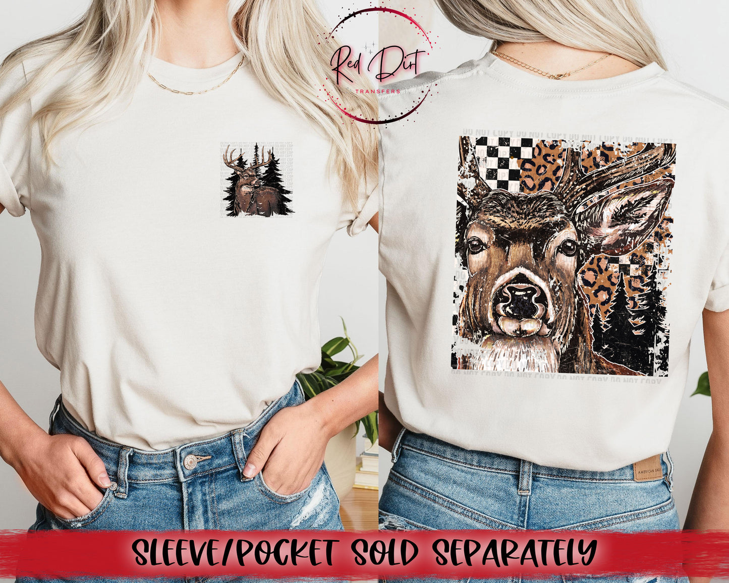 Buck Leopard Print/Checkered DTF Transfer | Trendy Hunting DTF Transfer | High Quality Image Transfers | Ready to Press | Instant Peel