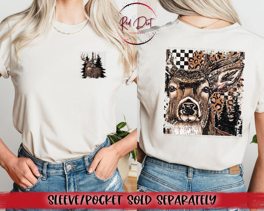 Buck Leopard Print/Checkered DTF Transfer | Trendy Hunting DTF Transfer | High Quality Image Transfers | Ready to Press | Instant Peel