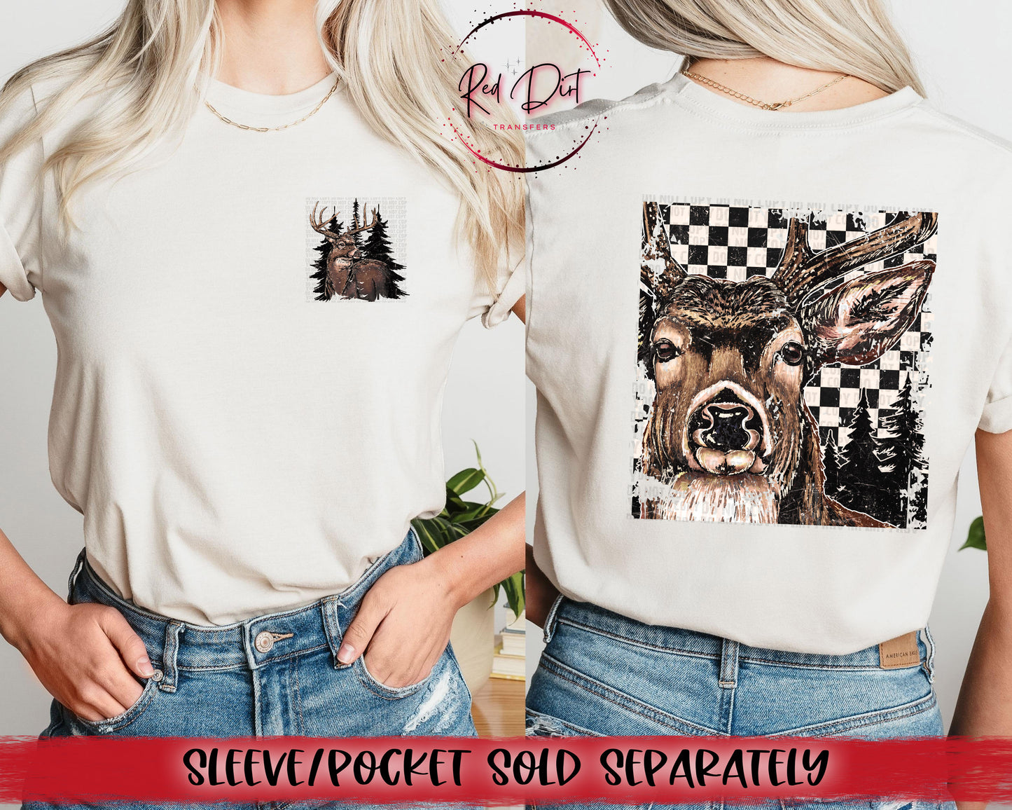 Buck No Bow Checkered DTF Transfer | Trendy Hunting DTF Transfer | High Quality Image Transfers | Ready to Press | Instant Peel