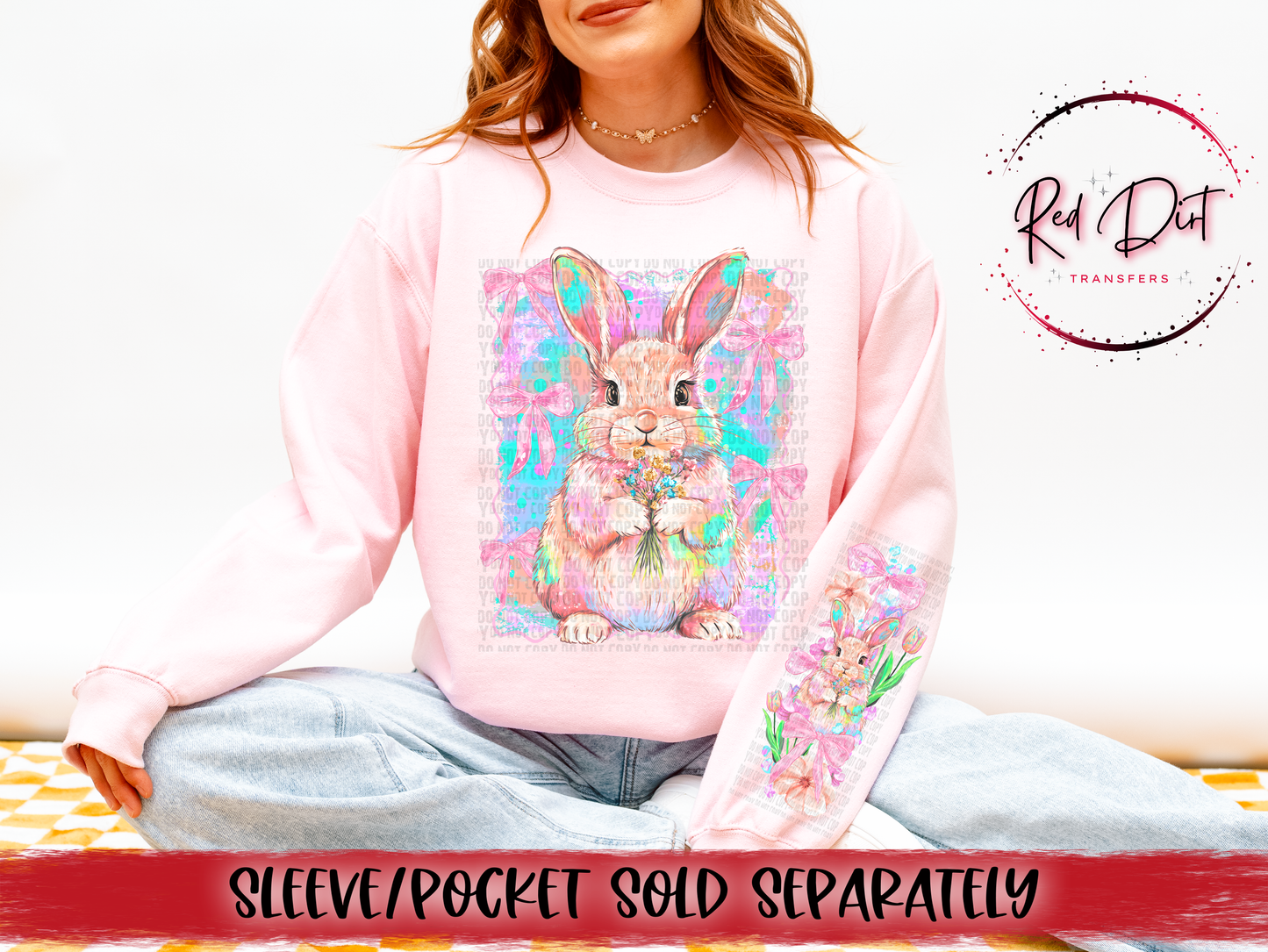Easter Bunny DTF Transfer, Pastel Spring Bunny Heat Transfer, Cute Rabbit Easter Ready to Press Transfer