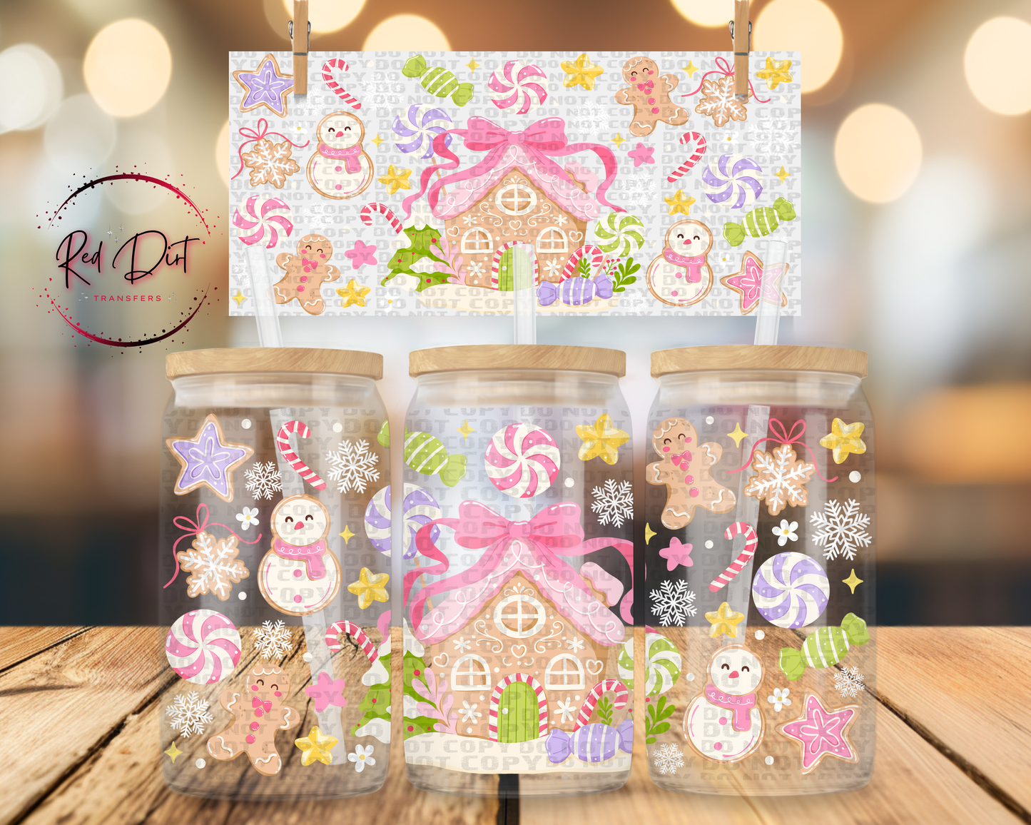 Candy Cottage UV DTF Libbey Transfer | Trendy Christmas Libbey Wrap | Ready to Transfer | High Quality | Waterproof UV Transfer