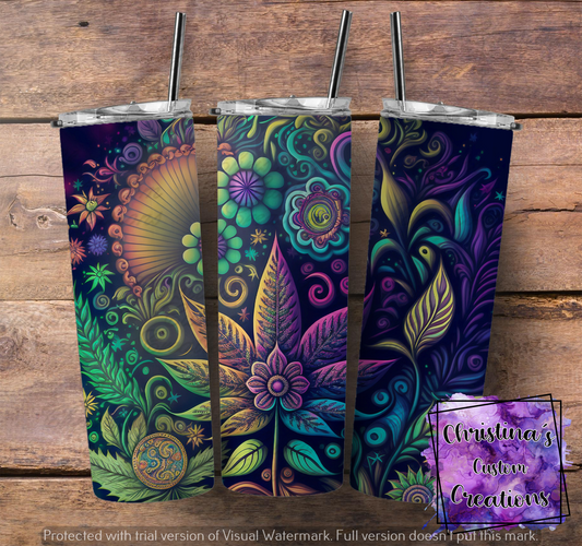 Weed Mandala Insulated Tumbler with Plastic Lid and Sealed Reusable Straw | Trendy Weed Cup | Hot/Cold Tumbler