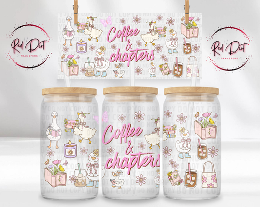 Libbey Wrap UV DTF Transfer Coffee And Chapters Glass Can Wrap Book Lover Goose Tumbler Decal Pink Aesthetic Cup Wrap Red Dirt Transfers
