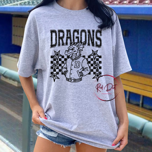 Dragons Letterman Stars DTF Transfer | Trendy School Spirit DTF Transfer | High Quality Image Transfers | Ready to Press | Instant Peel