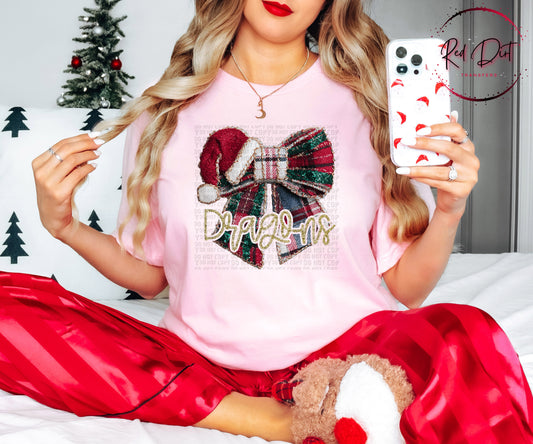 Dragons Christmas Bow Mascot T-Shirt | Trendy School Spirit Shirt | Fast Shipping | Super Soft Shirts for Men/Women/Kid's