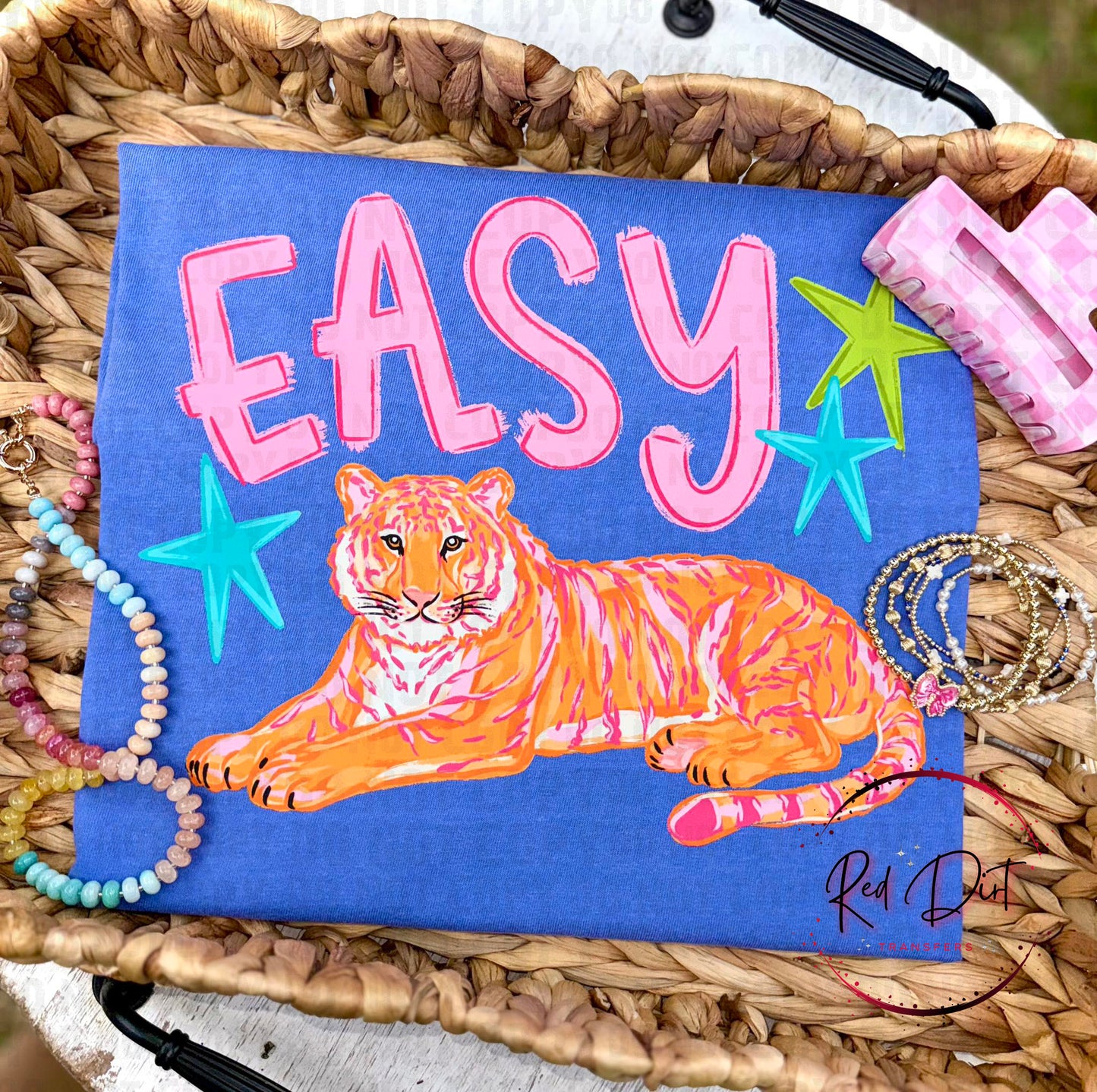 Easy Tiger DTF Transfer, Retro Tiger Shirt Design, Colorful Graphic Tee Transfer, Ready to Press DTF, Trendy Boutique