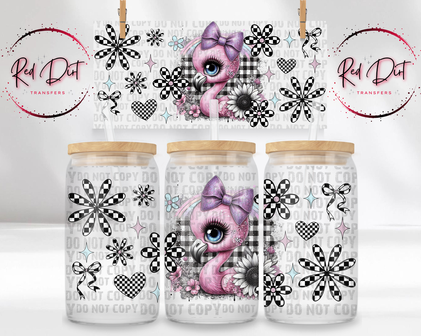 Flamingo UV DTF Libbey Transfer | Cutesy Libbey Wrap | Ready to Transfer | High Quality | Waterproof UV Transfer