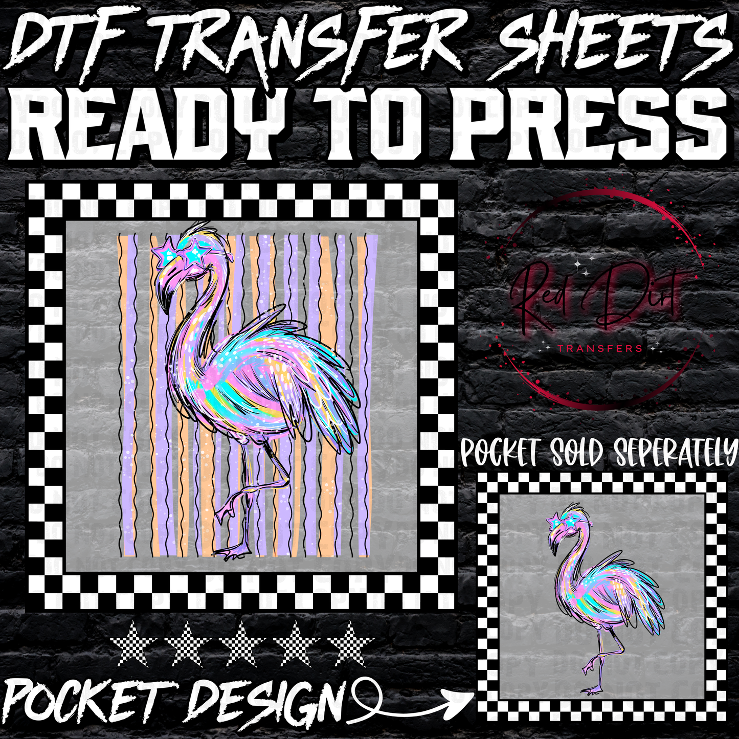 Flamingo DTF Transfer, Retro Beach Flamingo Print, Colorful Summer Shirt Transfer, Ready to Press Heat Transfer