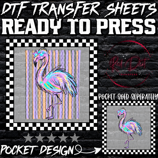 Flamingo DTF Transfer, Retro Beach Flamingo Print, Colorful Summer Shirt Transfer, Ready to Press Heat Transfer