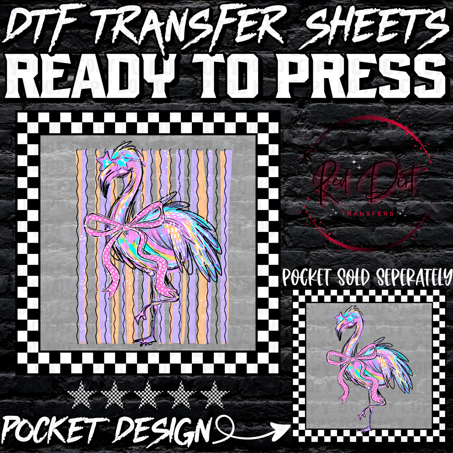 Flamingo Bow DTF Transfer, Retro Beach Flamingo with Bow, Colorful Summer Shirt Transfer, Ready to Press Heat Transfer