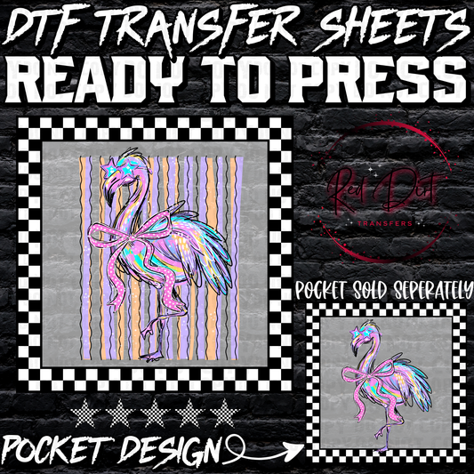 Flamingo Bow DTF Transfer, Retro Beach Flamingo with Bow, Colorful Summer Shirt Transfer, Ready to Press Heat Transfer