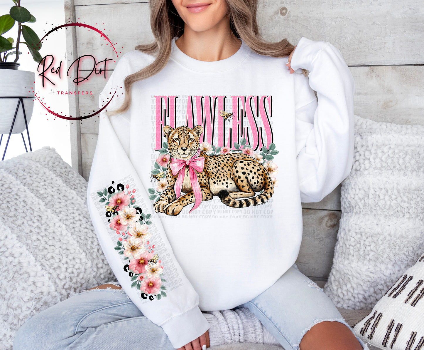 Flawless Cheetah DTF Transfer, Pink Bow Leopard Transfer, Coquette Animal Print, Trendy Graphic Tee Transfer, Ready to Press