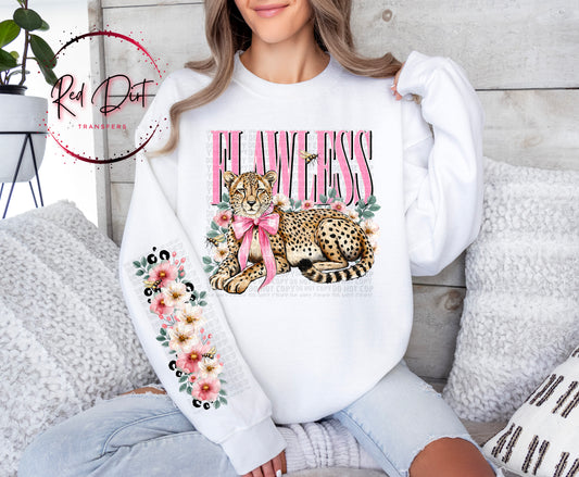 Flawless Cheetah DTF Transfer, Pink Bow Leopard Transfer, Coquette Animal Print, Trendy Graphic Tee Transfer, Ready to Press