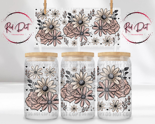 Floral UV DTF Libbey Transfer | Trendy Libbey Wrap | Ready to Transfer | High Quality | Waterproof UV Transfer