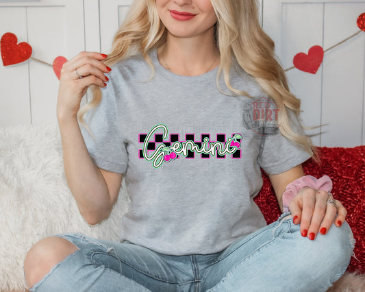 Gemini Pink Cherries DTF Transfer | Trendy Valentine Zodiac DTF Transfer | Ready to Press | High Quality DTF Transfers | Fast Shipping