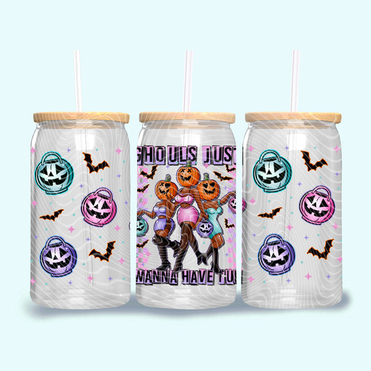 Ghouls Just Wanna Have Fun (Dark Skin) UV DTF Libbey Transfer | Trendy Halloween Libbey Wrap | Ready to Transfer | High Quality | Waterproof UV Transfer