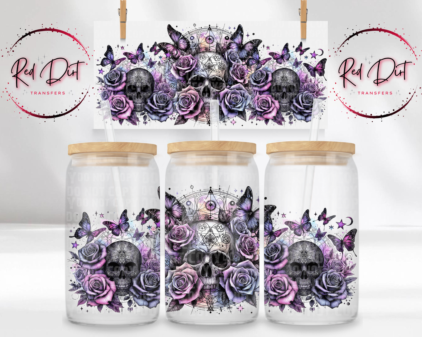 Gothic Skulls UV DTF Libbey Transfer | Trendy Skelly Libbey Wrap | Ready to Transfer | High Quality | Waterproof UV Transfer