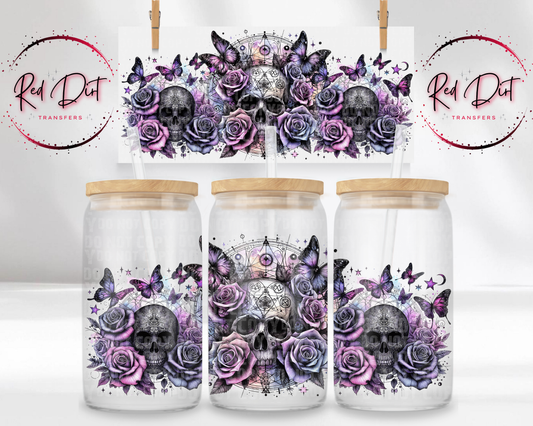Gothic Skulls UV DTF Libbey Transfer | Trendy Skelly Libbey Wrap | Ready to Transfer | High Quality | Waterproof UV Transfer