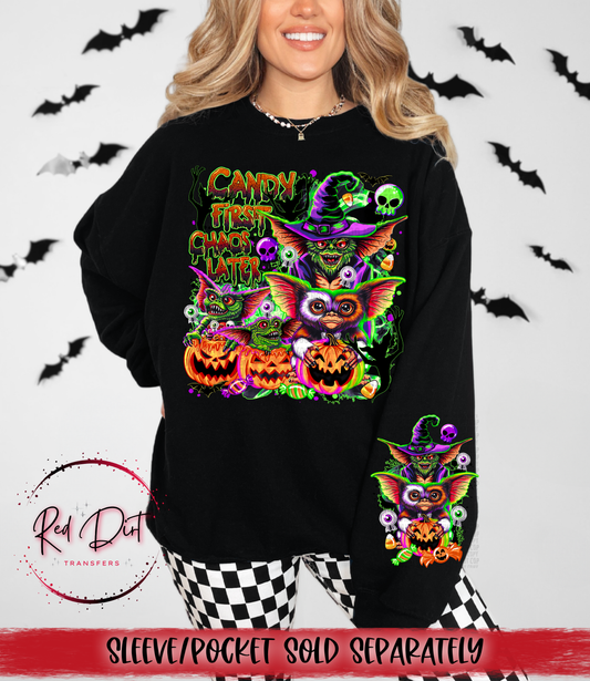 Candy First Chaos Later DTF Transfer | Trendy Halloween DTF Transfer | High Quality Image Transfers | Ready to Press | Instant Peel
