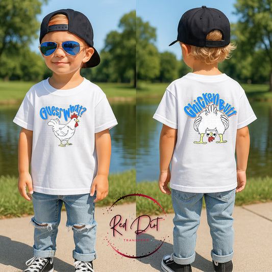 Guess What Chicken Butt DTF Transfer Set, Funny Kids Chicken Shirt Design, Front Back Transfer, Ready to Press DTF