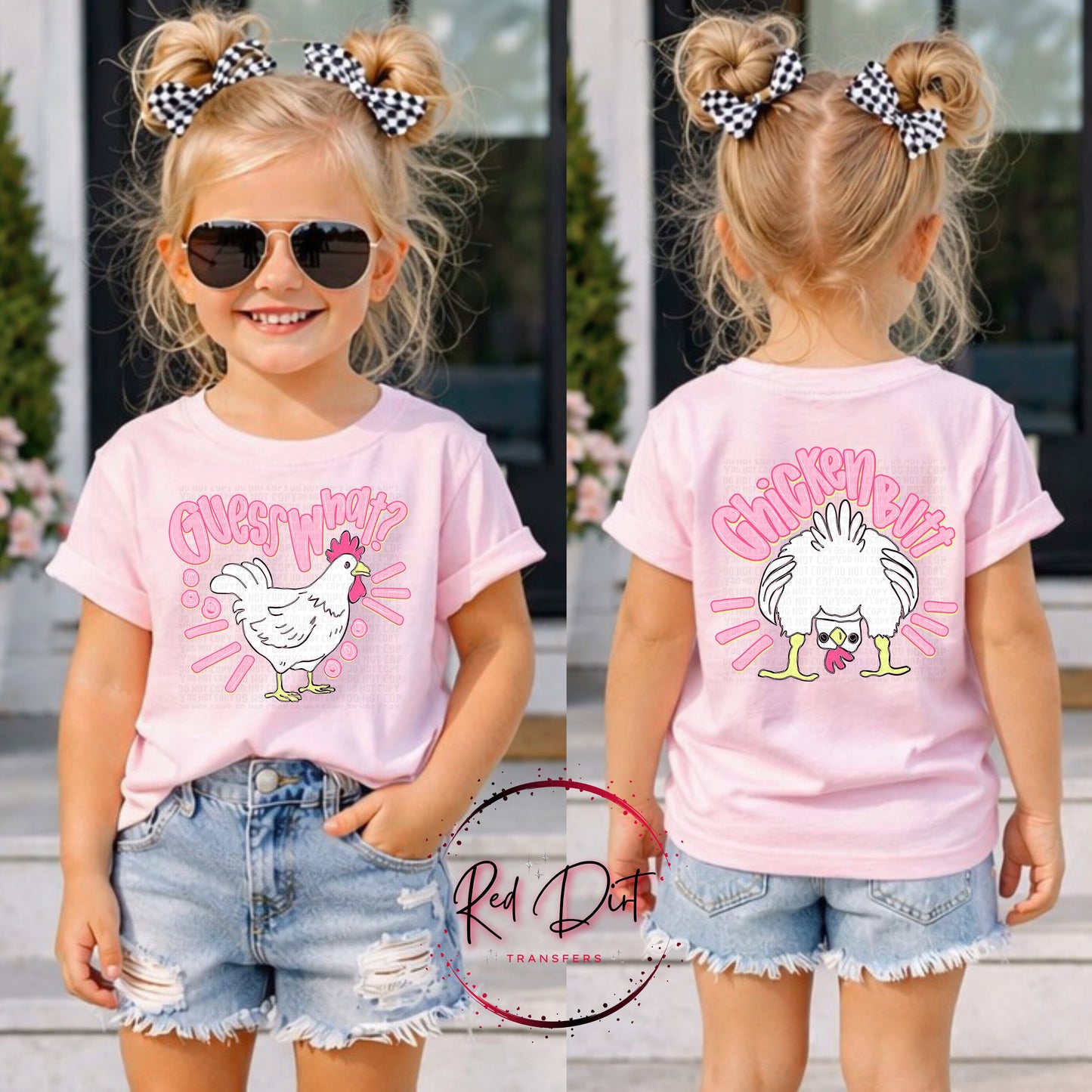 Guess What Chicken Butt Girl DTF Transfer Set, Funny Kids Shirt Transfer, Front Back DTF, Ready to Press Design