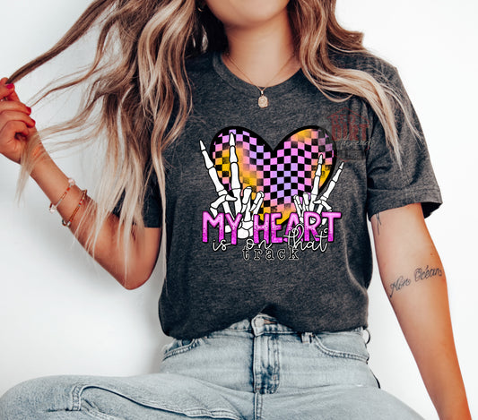 My Heart is on that Track T-Shirt | Trendy Racing Shirt | Fast Shipping | Super Soft Shirts for Men/Women/Kid's | Bella Canvas