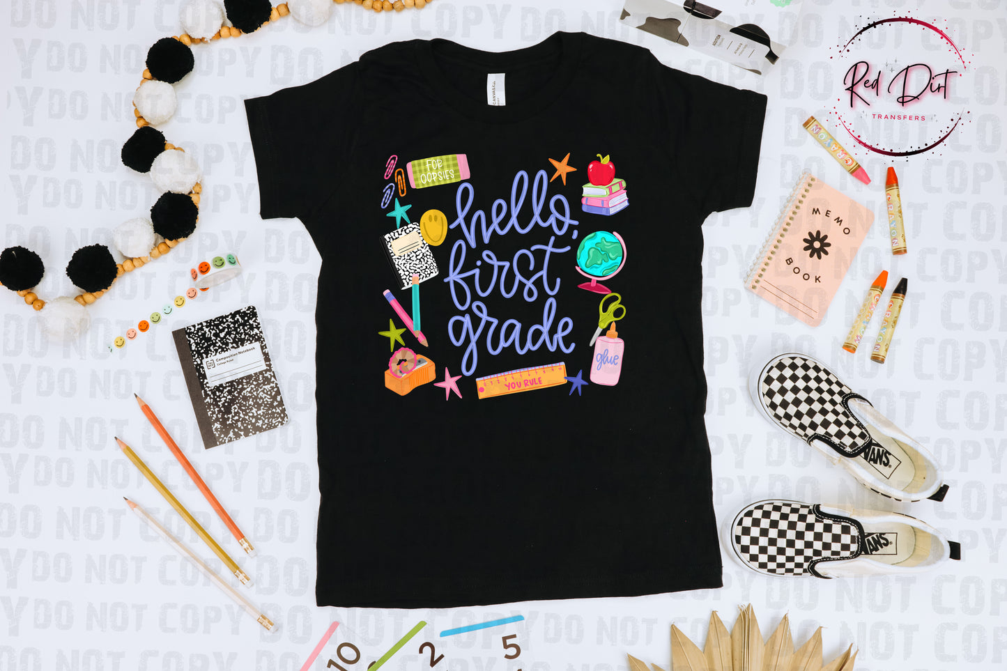 Hello First Grade purple DTF Transfer, Back To School Heat Transfer, School Supplies Teacher Student Transfer